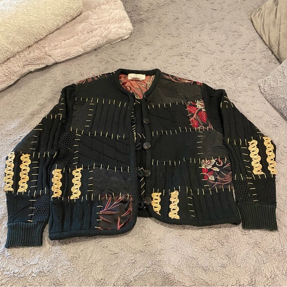 Sandy Starkman Sweaters - Vintage Sandy Starkman Patchwork Embroidered Sweater size M black/red/yellow